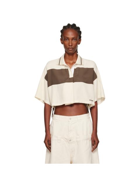 Off-White & Brown Cropped Side Ribbon Polo