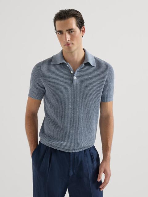 Linen and cotton half English rib knit polo