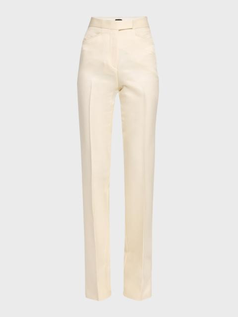 Barathea Silk-Wool Flared Tuxedo Pants