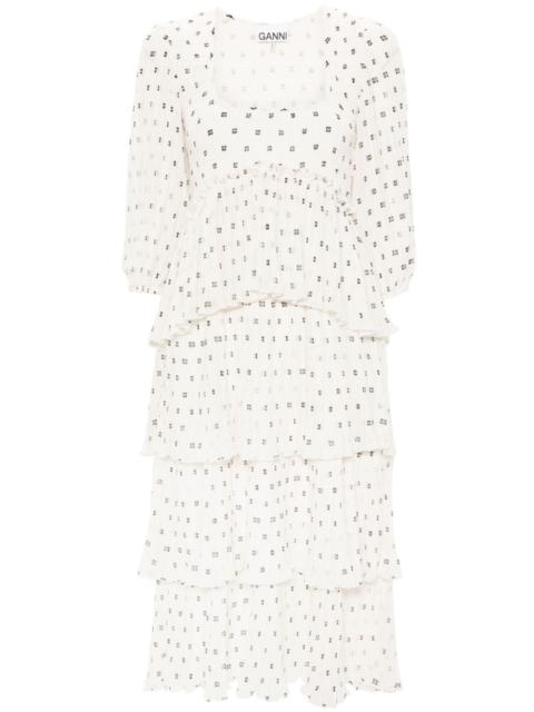 monogram-print pleated midi dress