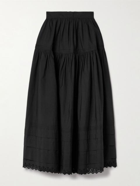 Sebastiane crochet-trimmed organic cotton-poplin midi skirt Black