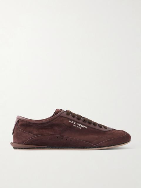 Leather-Trimmed Suede Sneakers Brown