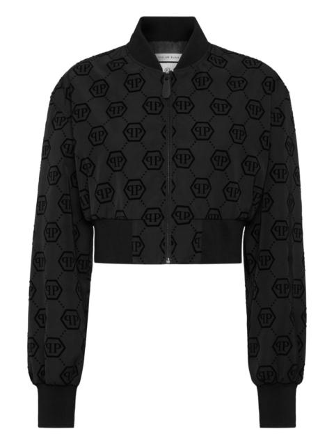 monogram flocked bomber jacket