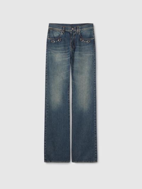 Cotton denim pants with Horsebit detail
