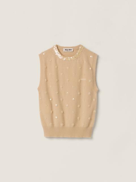Embroidered cashmere vest