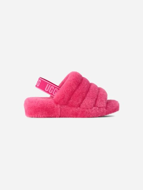 ® Women's Fluff Yeah Slide Sheepskin Slippers in Deep Coral/Sachet Pink