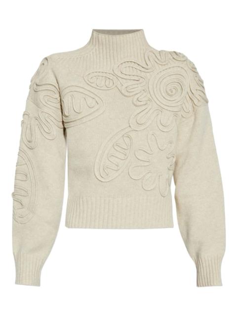 floral-applique mock-neck sweater