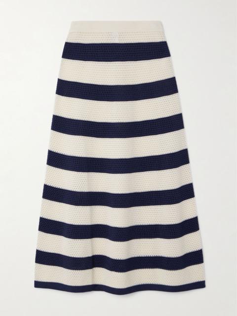 Bayadere Bateau striped open-knit cotton-blend midi skirt Blue