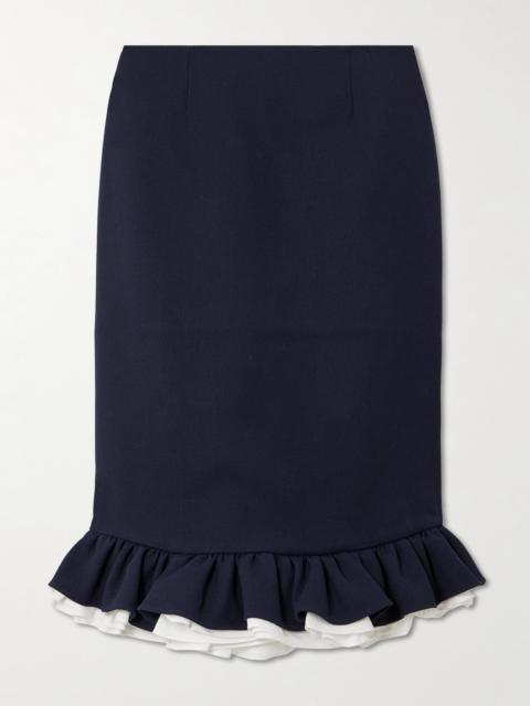 Ruffled Layered Wool-twill Midi Skirt