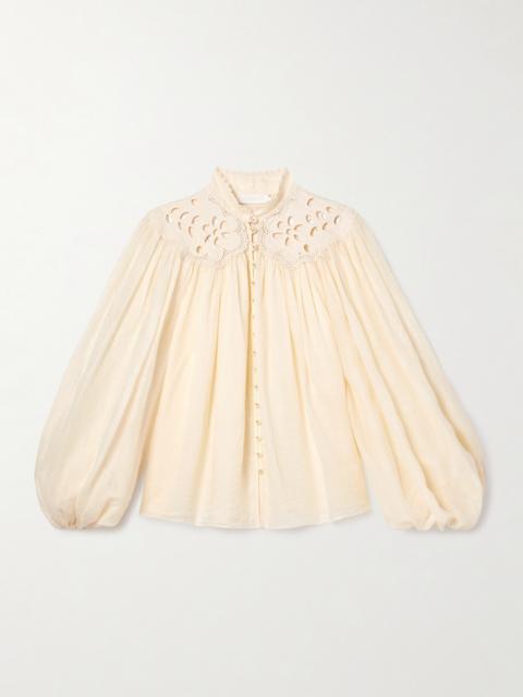Coco Broderie Anglaise-trimmed Ramie Blouse