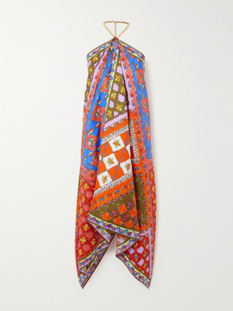 Asymmetric Printed Silk-twill Halterneck Midi Dress