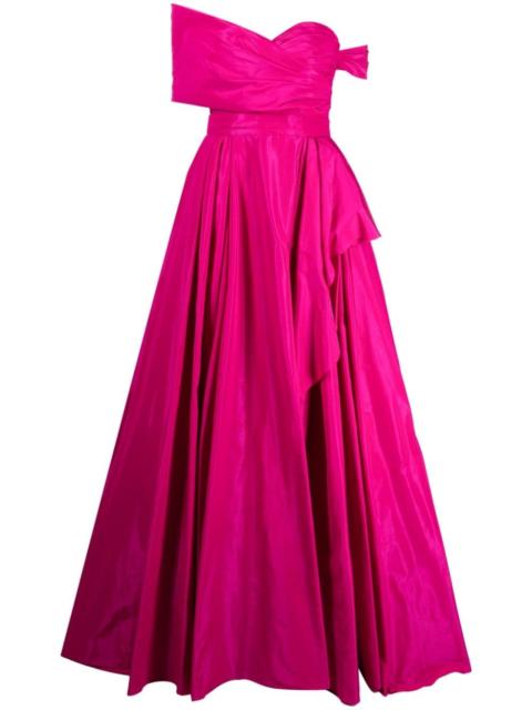 asymmetric off-shoulder silk gown