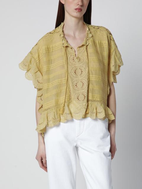 Ochre Payton cotton blouse with floral lace
