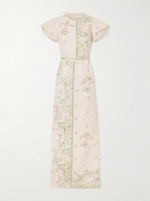 Floral-embroidered Cotton-faille Gown