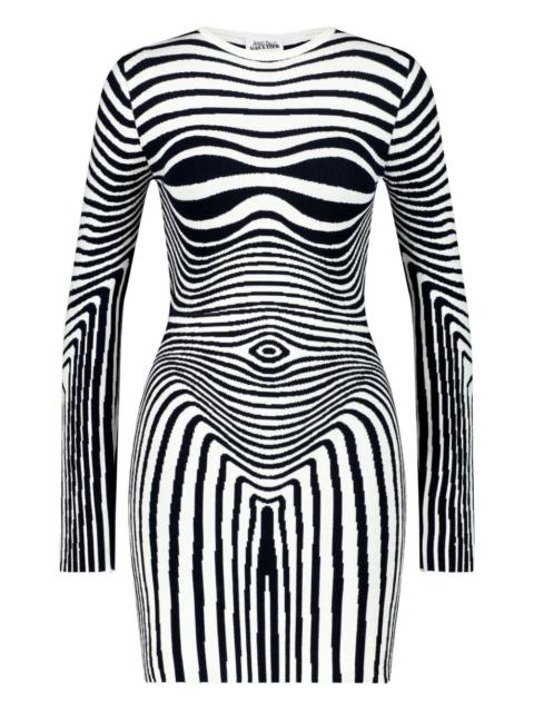 long-sleeve morphing-stripes dress