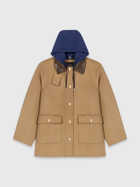 Wool coat with removable hood