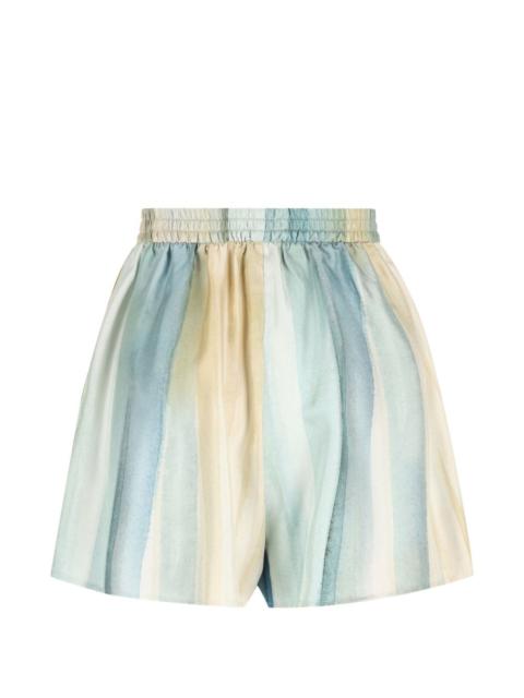 elastic-waistband striped silk shorts
