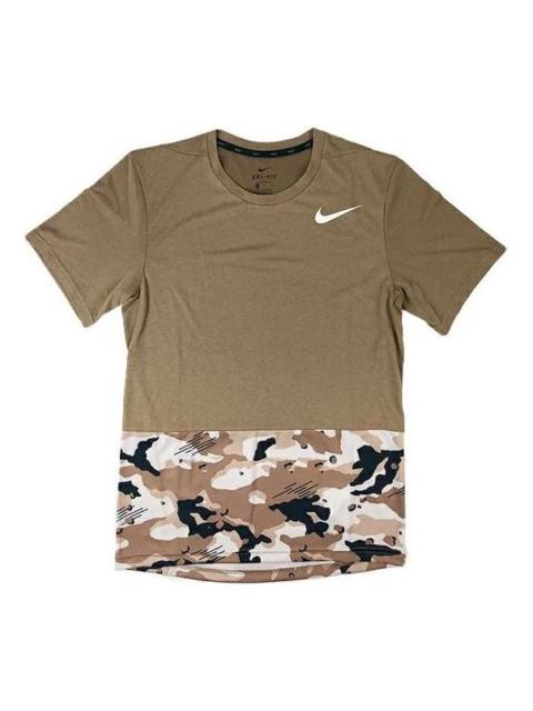 Men's Nike Splicing Camouflage Logo Sports Short Sleeve Brown T-Shirt AQ1092-268