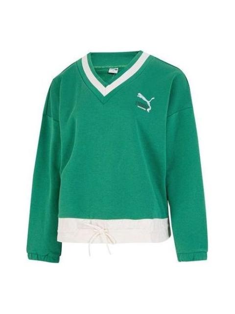 (WMNS) PUMA Logo V neck Sweatshirt 'Green' 537524-86