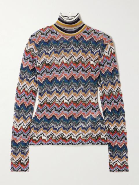 Metallic crochet-knit turtleneck sweater Multi