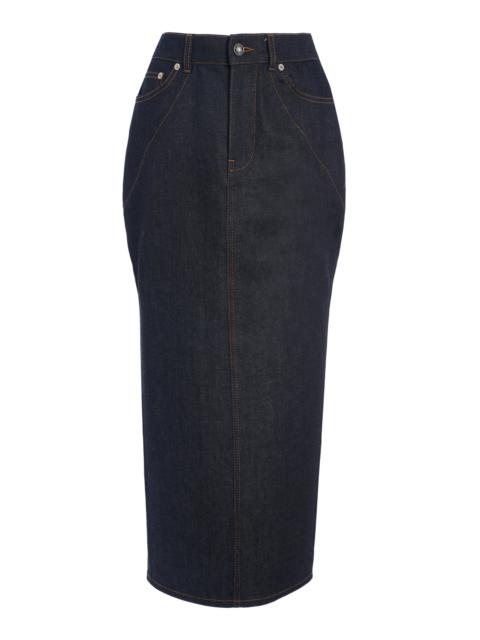 Tailored Denim Midi Skirt dark wash