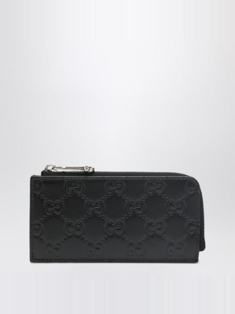 Gucci Black Gg Emblem Zip Card Holder Men