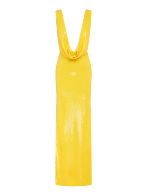 Sequined Mesh Maxi Dress yellow
