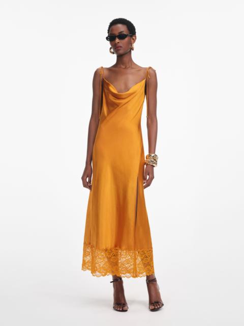 Burnt Orange Satin Midi Dress