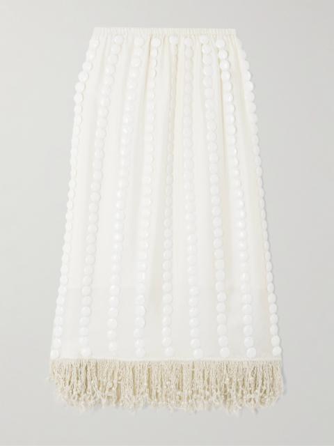 Coverley Embellished Fringed Silk-satin Midi Skirt