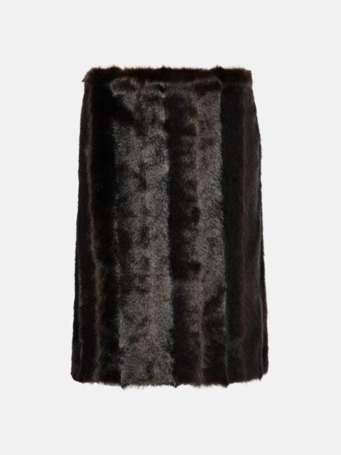 Low-rise faux fur pencil skirt
