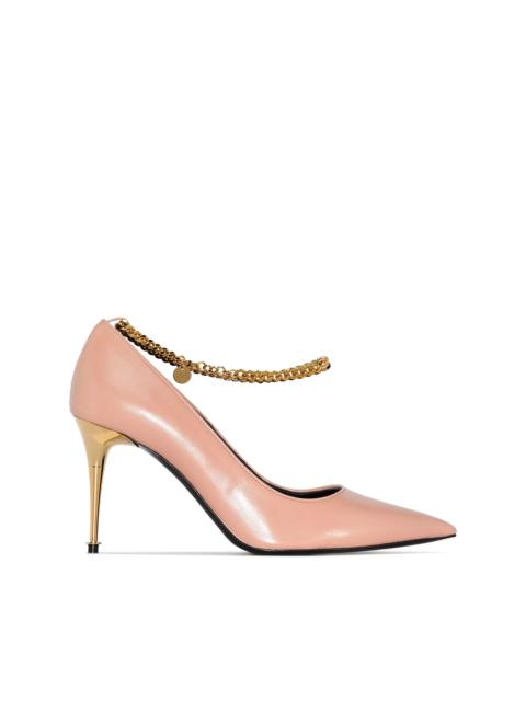 chain-trimmed 85mm leather pumps