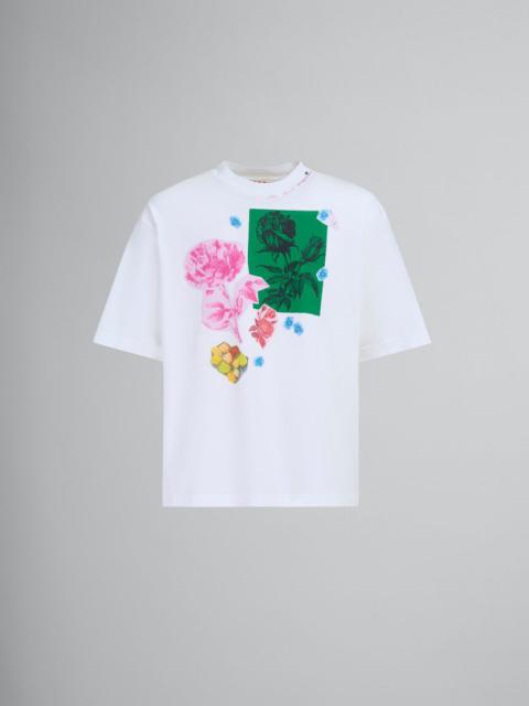 WHITE COTTON T-SHIRT WITH FLOWER PRINTS
