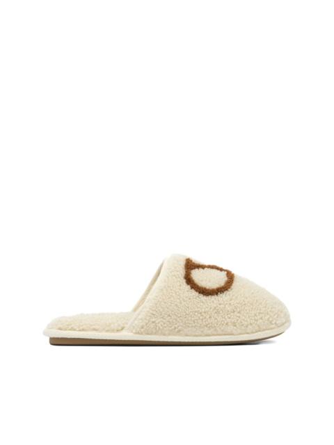 logo-embroidered sheepskin slippers