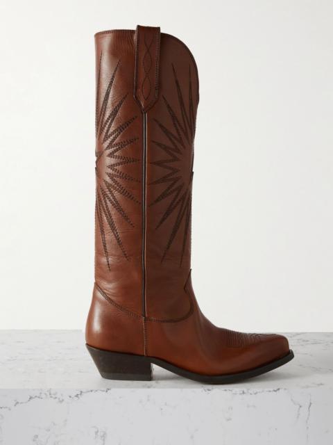 Wish Star embroidered leather cowboy boots Brown