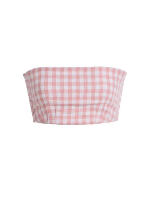 Exclusive Riviera Paige Gingham Linen Crop Top pink