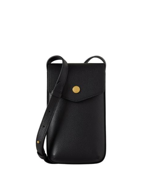 Press Stud Phone Pouch Black Small Classic Grain