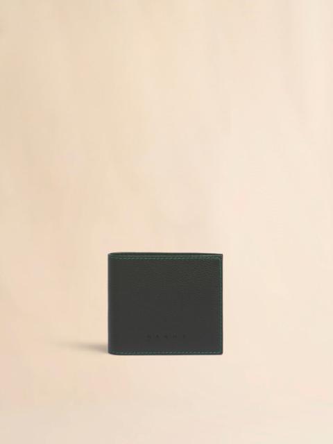 BLACK LEATHER BIFOLD WALLET WITH CONTRAST STITCHING