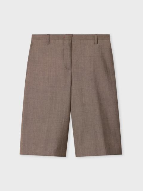 Women's Brown Mohair-Wool Longline Tailored Shorts
