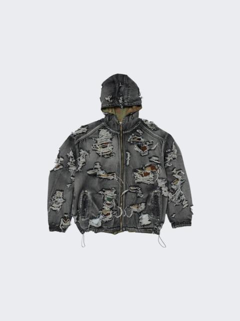 Hell Denim Camo Hooded Zip Up Black