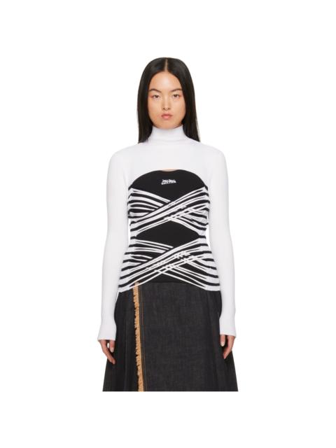 White & Navy Striped Turtleneck