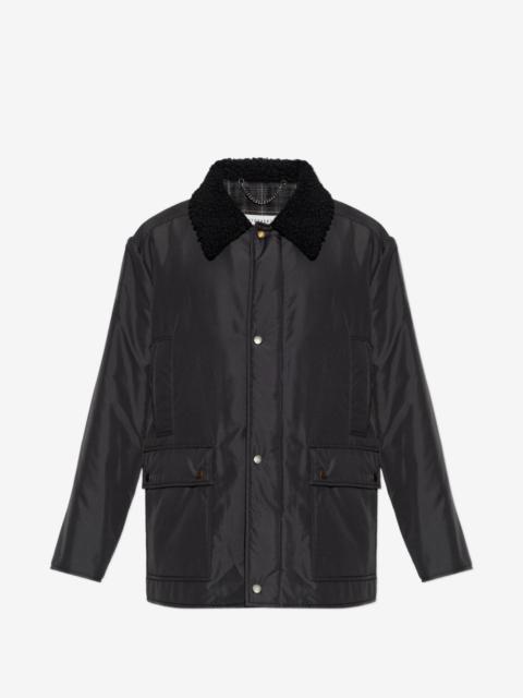 shearling-collar press-stud jacket