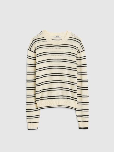 Striped Textured-Stitch Crewneck Sweater in 100% Cotton