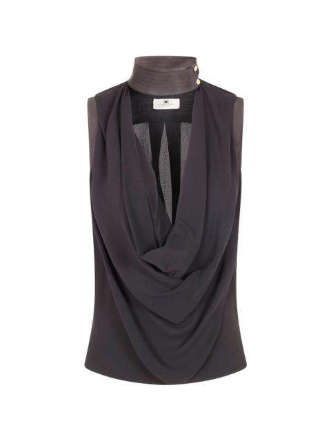 cowl-neck sleeveless blouse