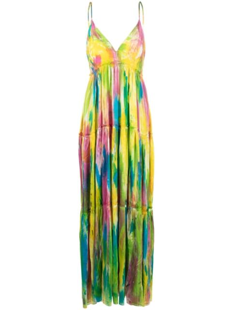 painterly-print silk long dress