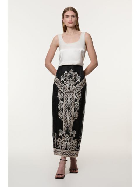 Tall Embroidered Organdie Woven Midi Skirt