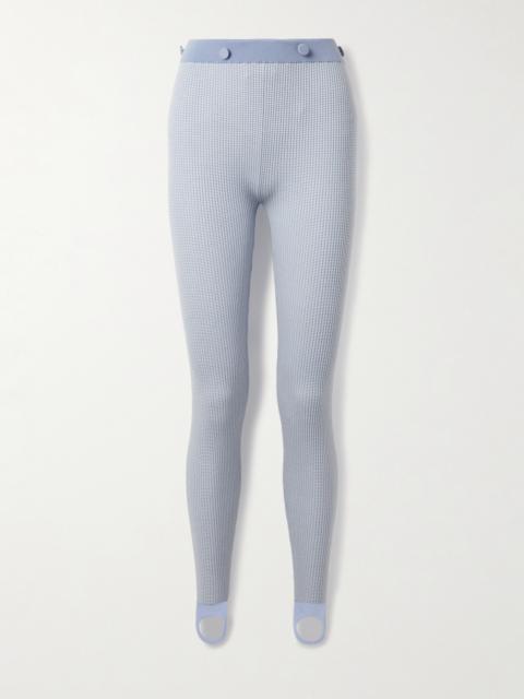 Speed Skate Button-embellished Striped Ribbed Merino Wool-blend Stirrup Leggings