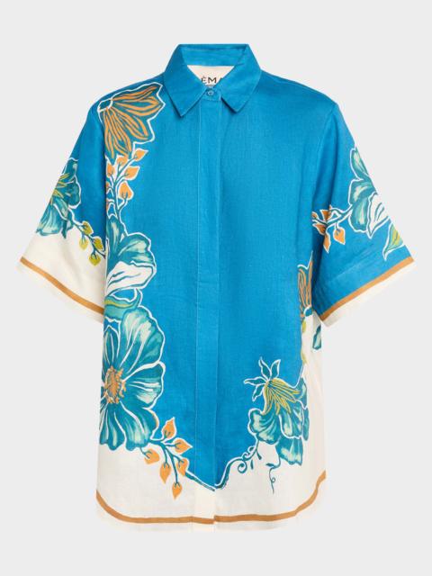 Luda Floral-Print Linen Shirt