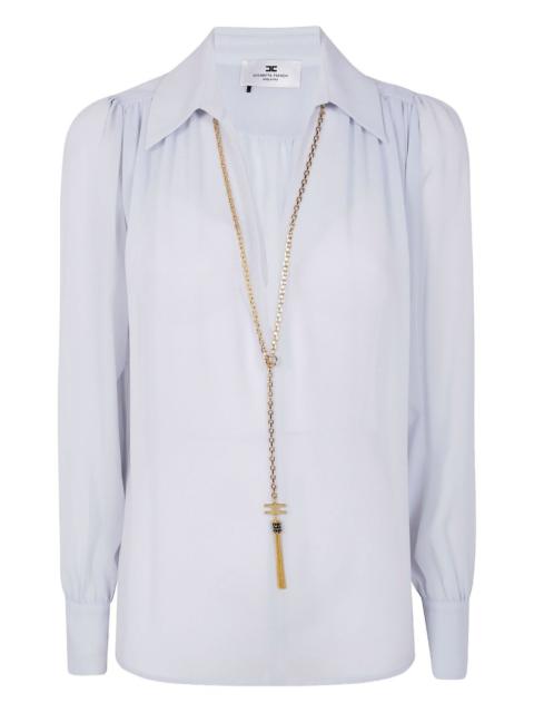 chain-embellished puff-sleeves blouse