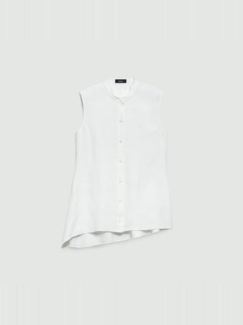 Sleeveless Asymmetrical Shirt in Linen-Viscose