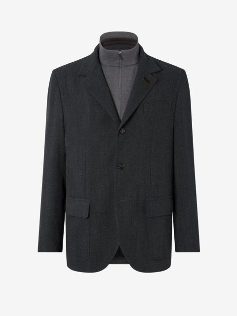 Anthracite grey stretch cashmere wool cover jacket with detachable vest